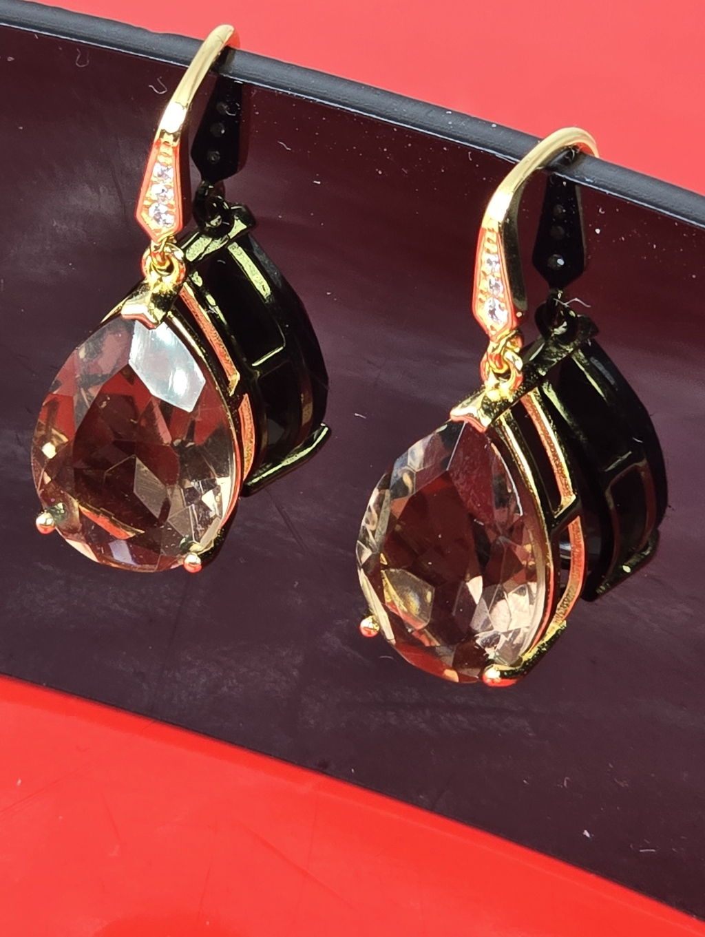 925 Sterling Silver Earrings 14k Yellow Gold Plated With Natural Smoky Quartz
